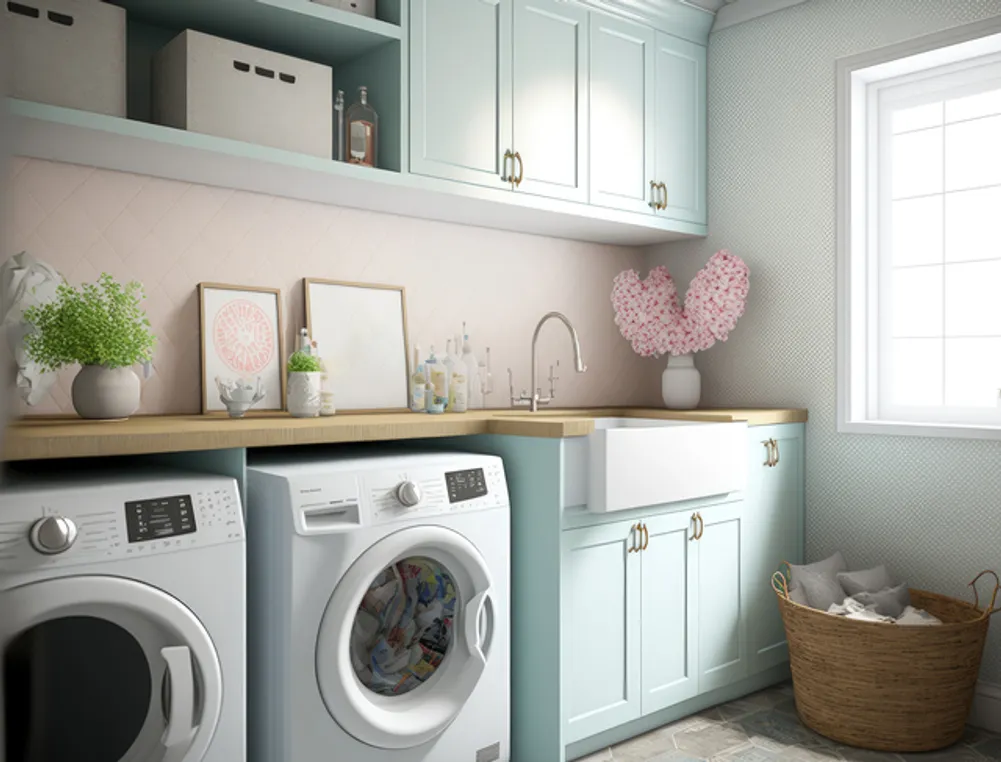 Laundry room with washing machine and dryer